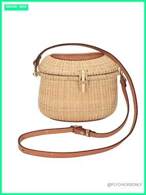 Handwoven Rattan Wicker Shoulder Bag Leather Strap Crossbody Basket Purse